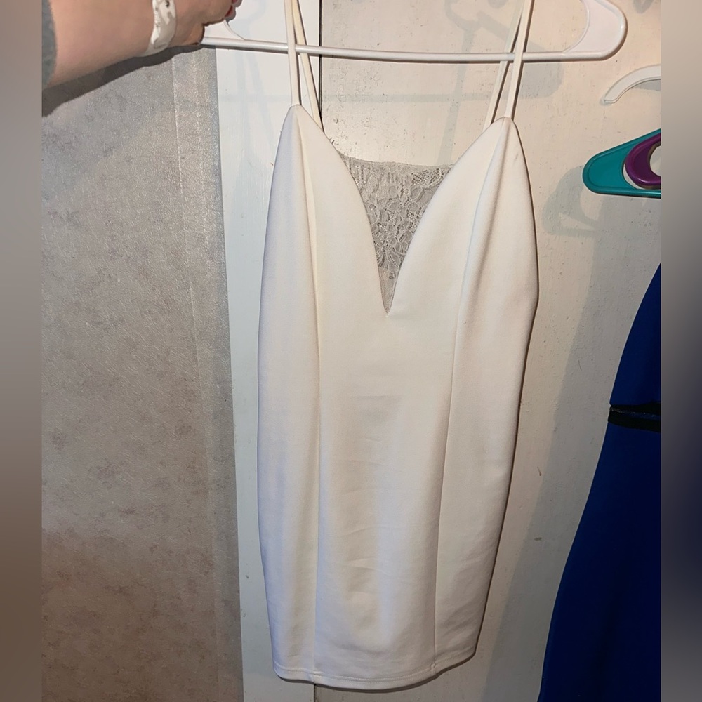 White mini dress with lace detail